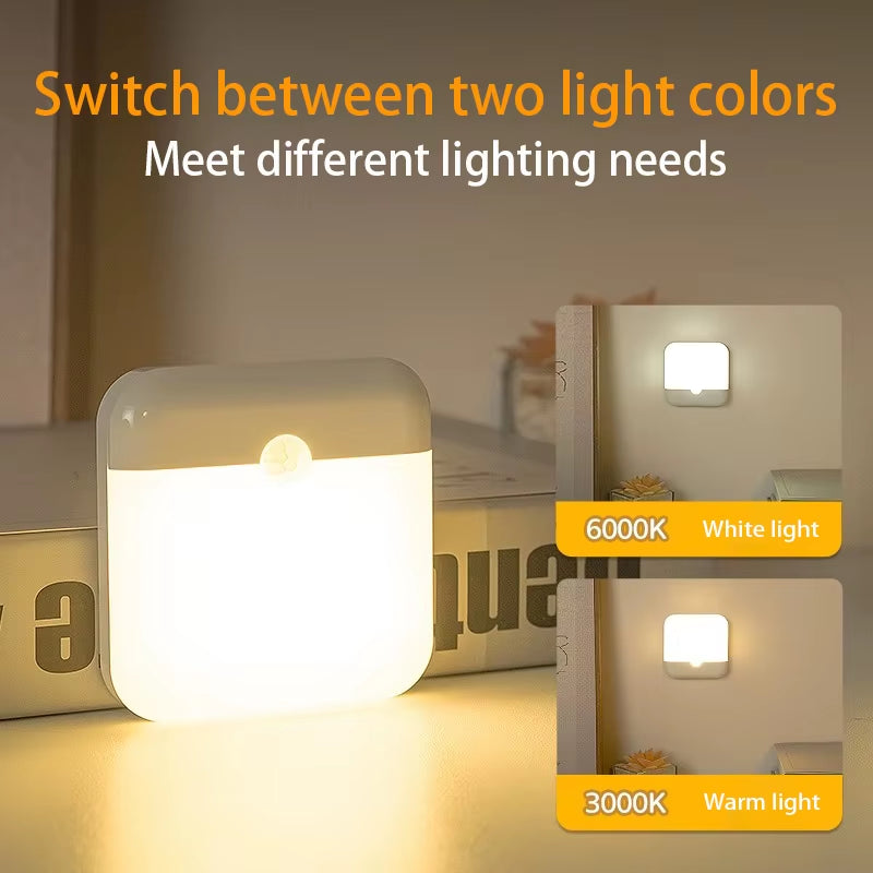 Wireless LED Motion Sensor Night Light - Rechargeable Type C Cabinet and Staircase Lamp for Kitchen and Wardrobe