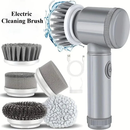 Electric Cordless Spin Scrubber with Five Interchangeable Brush Heads for Efficient Bathroom Cleaning