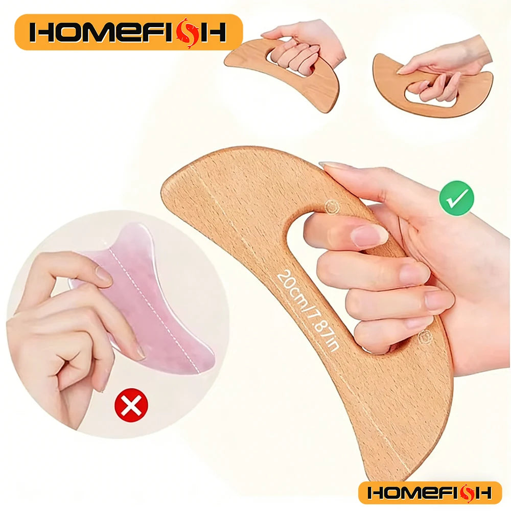 Wooden Scraping Therapy Tools - Half-Moon Shaped Massage Board for Body Therapy