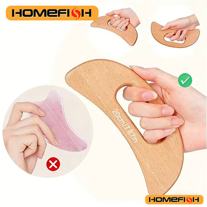 Wooden Scraping Therapy Tools - Half-Moon Shaped Massage Board for Body Therapy