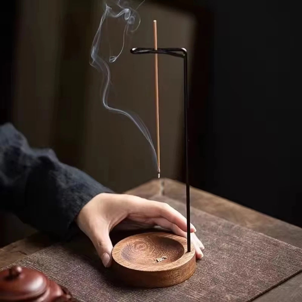 Elegant Upside Down Incense Burner - Wooden Round Incense Stick Holder and Tray for Bedroom, Home, and Yoga Decor