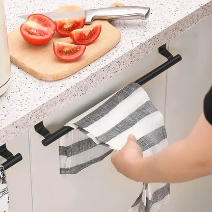 Over-Cabinet Steel Towel Rod and Rack Organizer for Bathroom Storage - Punch-Free Design