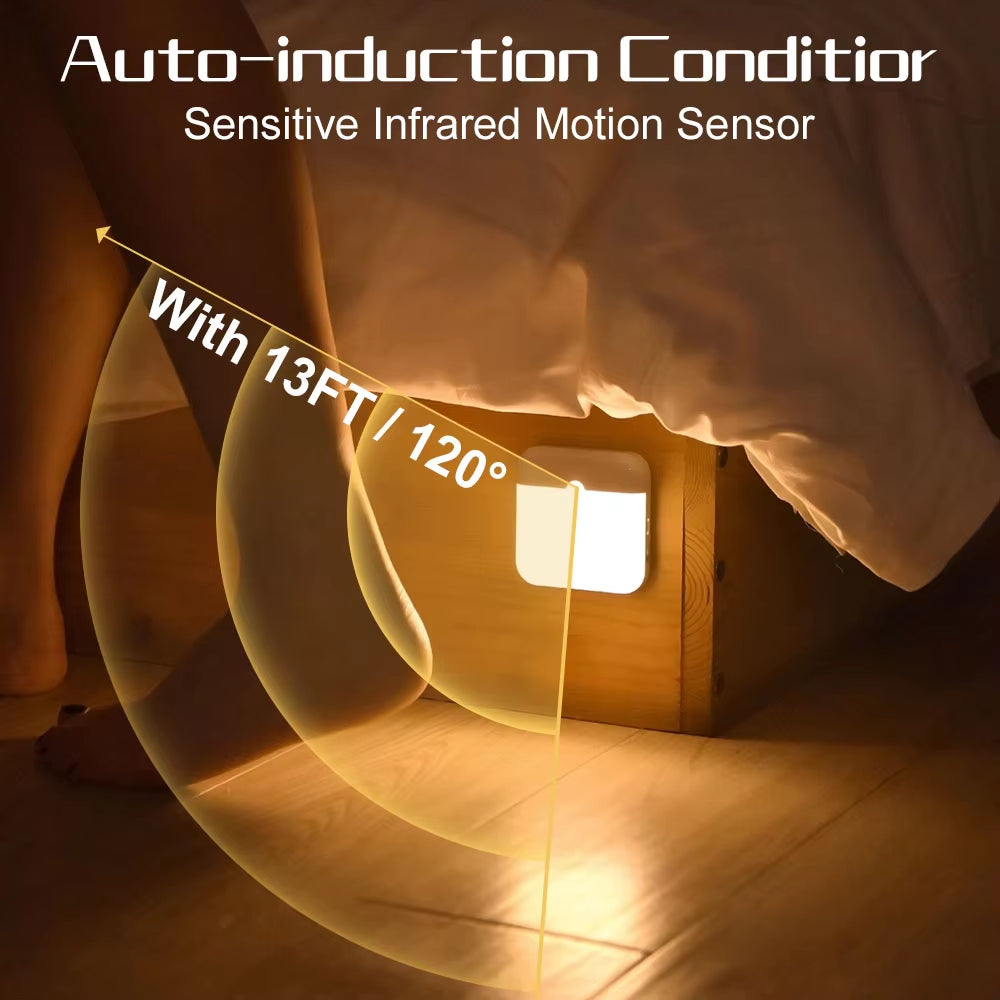 Wireless LED Motion Sensor Night Light - Rechargeable Type C Cabinet and Staircase Lamp for Kitchen and Wardrobe