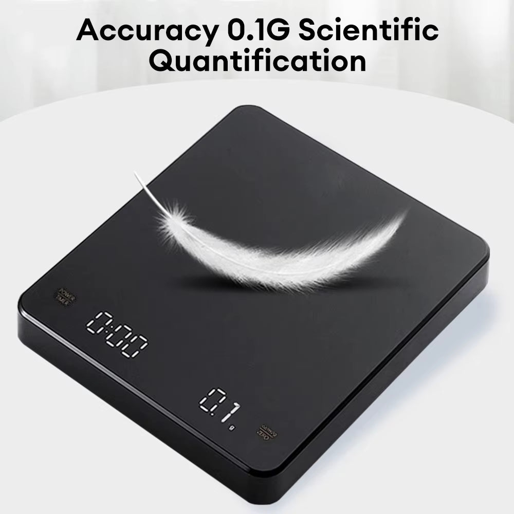 High Precision Digital Coffee Scale with Timer and LED Screen - USB Rechargeable, 3Kg Max Capacity, 0.1G Accuracy, Measures in Oz/Ml/G