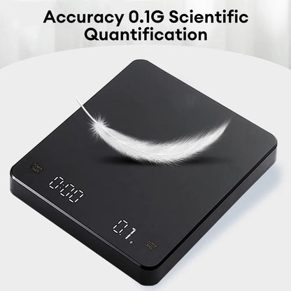 High Precision Digital Coffee Scale with Timer and LED Screen - USB Rechargeable, 3Kg Max Capacity, 0.1G Accuracy, Measures in Oz/Ml/G