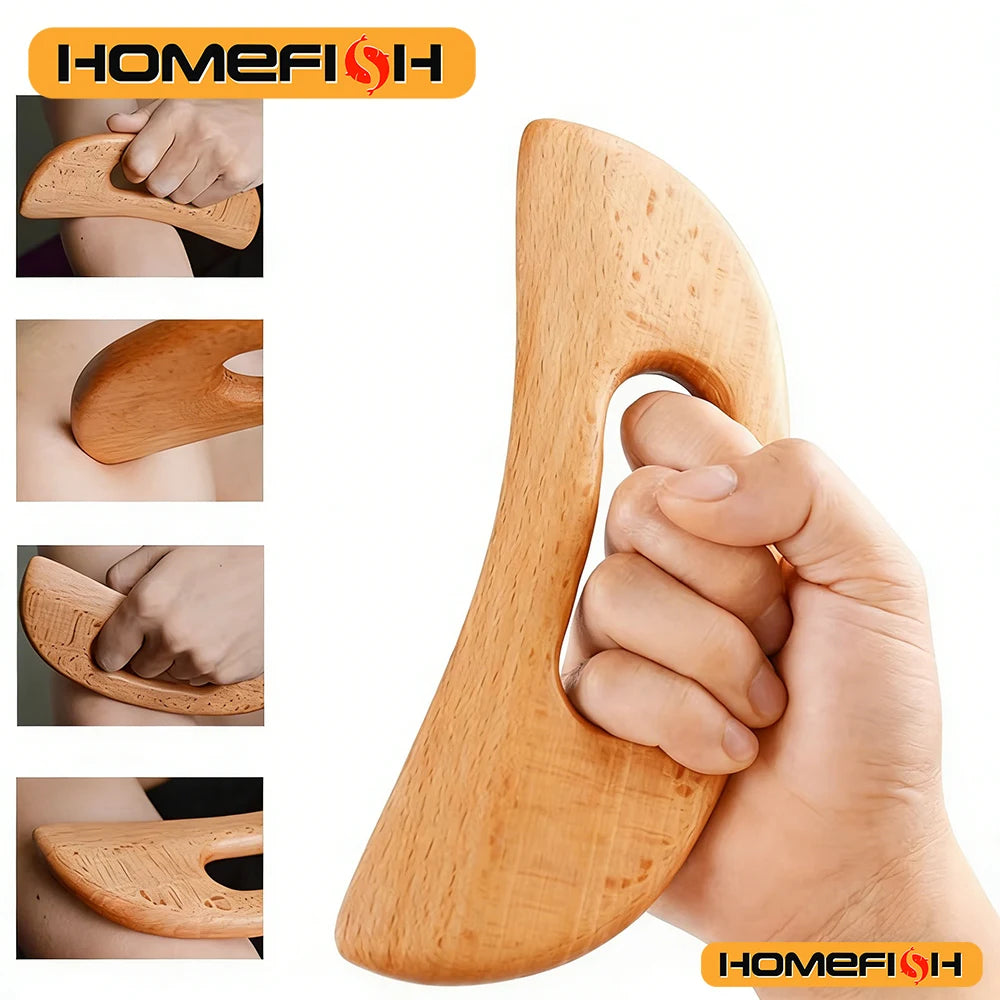 Wooden Scraping Therapy Tools - Half-Moon Shaped Massage Board for Body Therapy