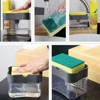 Portable Soap Dispenser for Kitchen Detergent with Cleaning Cloth for Efficient Dishwashing
