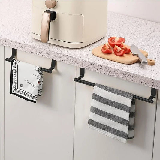 Over-Cabinet Steel Towel Rod and Rack Organizer for Bathroom Storage - Punch-Free Design