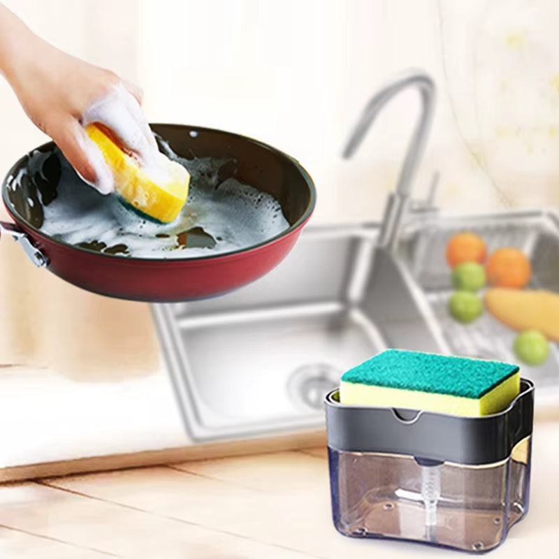 Portable Soap Dispenser for Kitchen Detergent with Cleaning Cloth for Efficient Dishwashing
