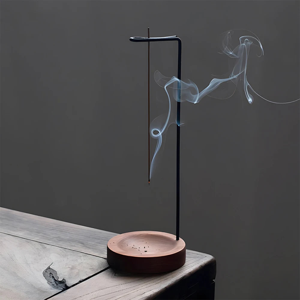 Elegant Upside Down Incense Burner - Wooden Round Incense Stick Holder and Tray for Bedroom, Home, and Yoga Decor