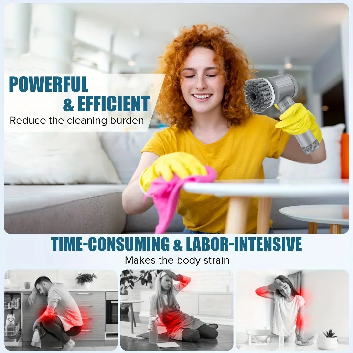 Electric Cordless Spin Scrubber with Five Interchangeable Brush Heads for Efficient Bathroom Cleaning