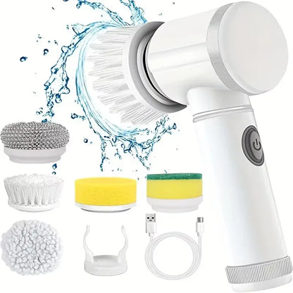 Electric Cordless Spin Scrubber with Five Interchangeable Brush Heads for Efficient Bathroom Cleaning