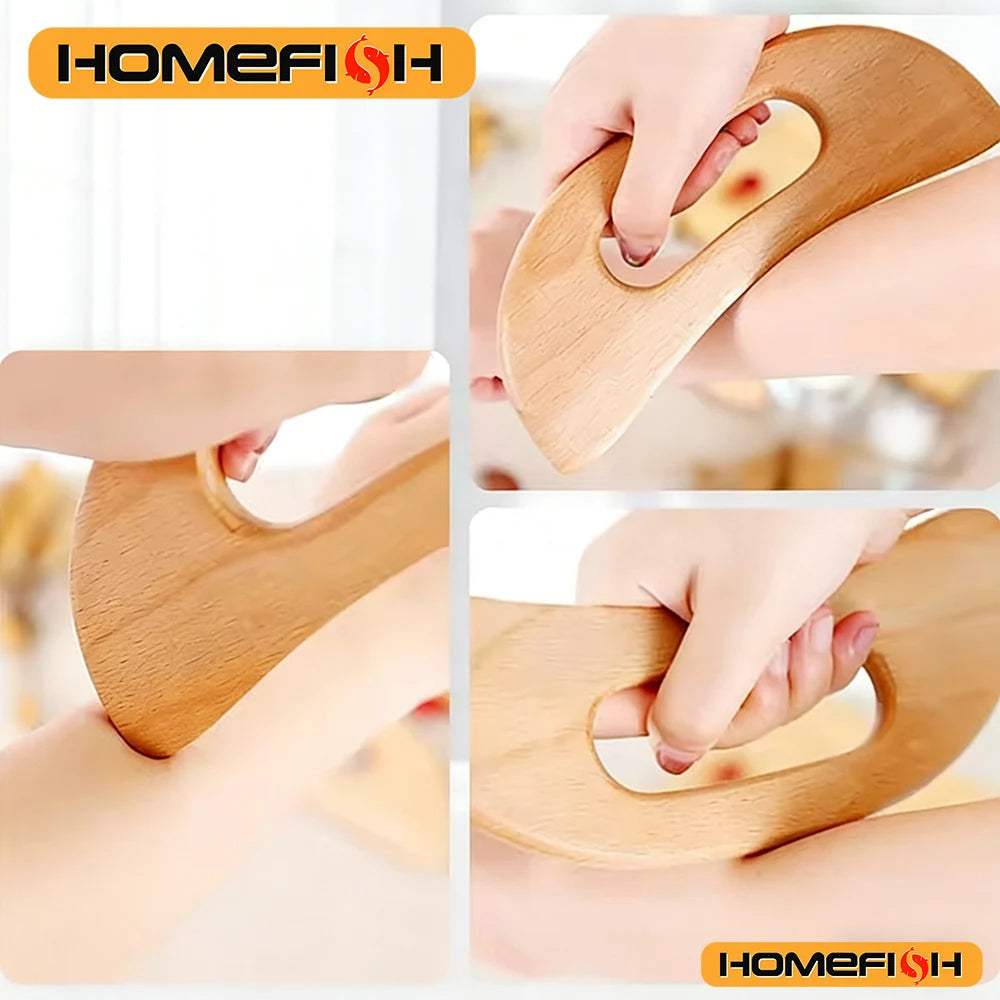 Wooden Scraping Therapy Tools - Half-Moon Shaped Massage Board for Body Therapy