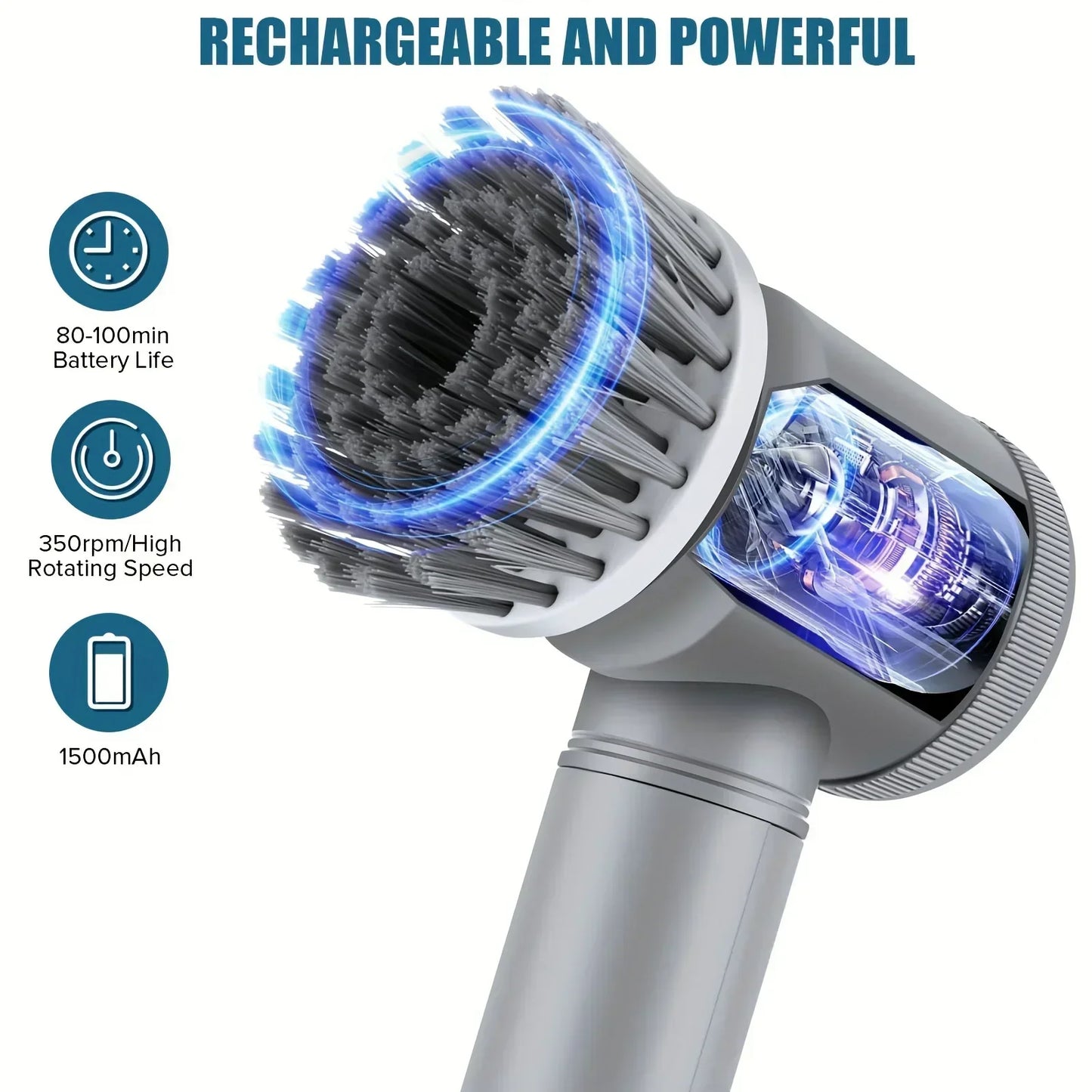 Electric Cordless Spin Scrubber with Five Interchangeable Brush Heads for Efficient Bathroom Cleaning