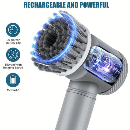 Electric Cordless Spin Scrubber with Five Interchangeable Brush Heads for Efficient Bathroom Cleaning